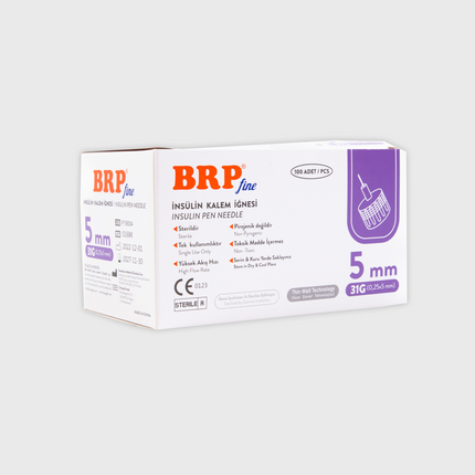 Geschlossene Box BRP fine Insulin-Pennadeln – 5 mm Länge, 31G, 100 Stück steril verpackt

