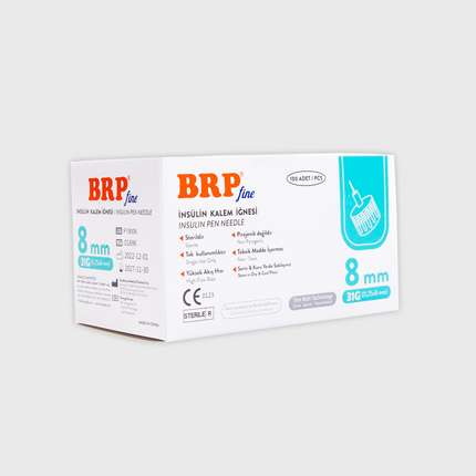 Geschlossene Verpackung BRP Fine Pennadeln 8 mm für Insulinpens – 100 Stück, steril verpackt

